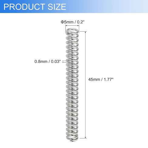 uxcell 10Pcs Compression Springs, 0.8mm Wire Diameter x 5mm OD x 45mm Length 304 Stainless Steel Extension Spring Ballpoint Pen Pressure Springs for Shop Home Repairs, Silver in Kuwait