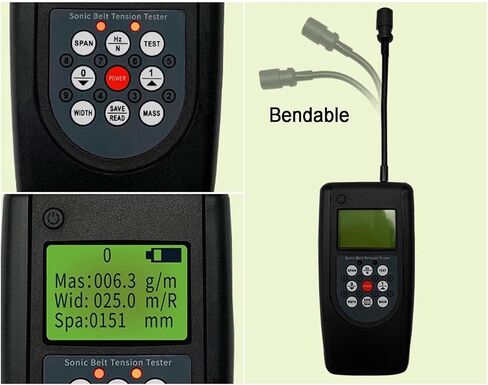 مقياس شد الحزام الصوتي، مقياس شد الحزام المتكامل، مع شاشة LCD بإضاءة خلفية، نطاق التردد 10 هرتز - 680 هرتز، تخزين 20 معلمة للحزام، للأحزمة على شكل حرف V متعددة الأضلاع in Kuwait