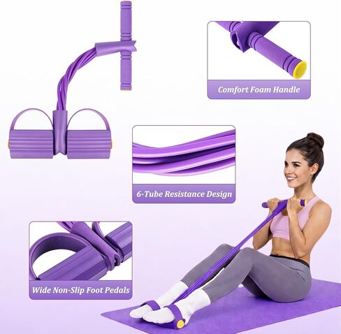Resistance Bands with Handles, 6-Tube Foot Pedal, Natural Rubber Ankle Puller for Sit-ups & Full Body, Portable Home Gym Strength for Legs, Arms. in Kuwait
