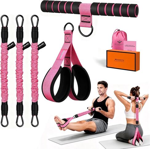 Multifunction Foot Pedal Resistance Band with Handle, 3-Tube Adjustable Elastic Yoga Exercise Bands, Home Gym Workout Equipment for Women & Men to Tone Abs, Core, Chest, Arm, Leg, Waist in Kuwait