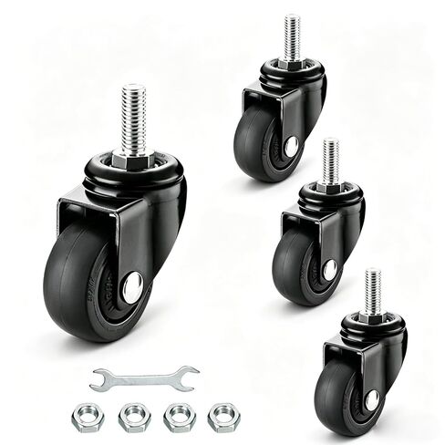 1/1.25 بوصة مجموعة العجلات دوارة مجموعة من 4 ، متري M6/M8 قضيب ملولب ، عجلات استبدال المطاط TPE مع محامل ، 360 درجة دوران هادئ ، للأثاث ، رف التخييم في الهواء الطلق (1in m6x15) in Kuwait