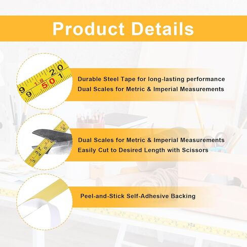 2 Rolls Steel Self-Adhesive Measuring Tape, Imperial & Metric Tape Measure Sticker, 100cm/39Inch Ruler Tapes, Left-Right Reading Stick on Tapes Measure for Workbench, Woodworking, Saw, Drafting Table in Kuwait