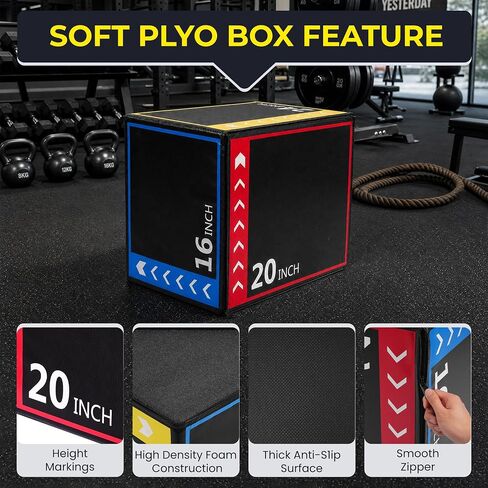 صندوق HulkFit 3 في 1 من الإسفنج Plyo Box، مقاس 16 بوصة × 20 بوصة × 24 بوصة، صندوق القفز البليومتري الناعم، صندوق تصعيد للتمرين، سطح أساسي من الإسفنج عالي الكثافة غير قابل للانزلاق لتدريبات الرشاقة في صالة الألعاب الرياضية المنزلية in Kuwait