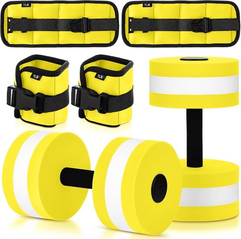 Hollowfly Water Aerobics Set, 4 Piece Pool Exercise Kit (2 Aquatic Dumbbells + 2 Ankle/wrist Weights), EVA Foam, Low-impact Workout in Kuwait