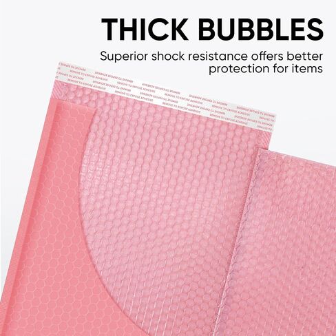 CHMI Pink Bubble Mailers 8.5 x 12 بوصة 100 حزمة، حجم قابل للاستخدام 8.25X12 بوصة بولي بريد، مغلفات بريدية، بريد شحن، أكياس غير شفافة ذاتية اللصق مقاومة للماء للتغليف والشحن. in Kuwait