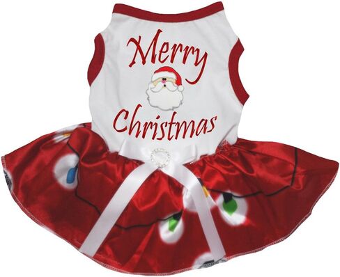 فستان Petitebella Merry Santa Christmas Puppy Dog (أبيض/أحمر، مقاس XX-Large) in Kuwait