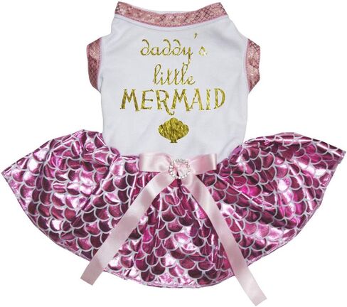 فستان Petitebella Daddy's Little Mermaid Puppy Dog (أبيض/وردي LED، متوسط) in Kuwait