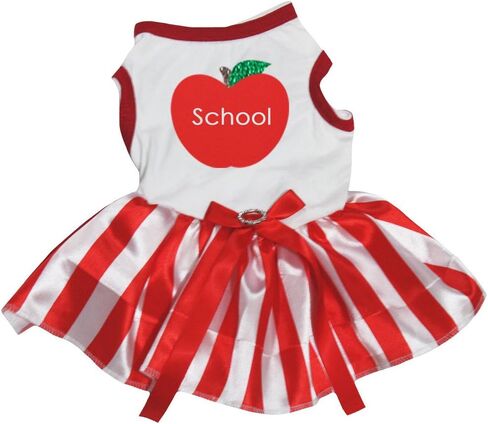 فستان Petitebella School Apple White Shirt أحمر وأبيض مخطط توتو للجرو والكلب (XXX-Large، أبيض) in Kuwait