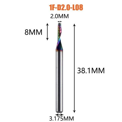 1pcs Solid Carbide CNC Spiral O Single Flute End Mill DLC Coating Tungsten 3.175/4/5/6mm Shank Aluminum 3D Engraving Milling Cutter for Wood Plastic(1F-D2.0-L08) in Kuwait