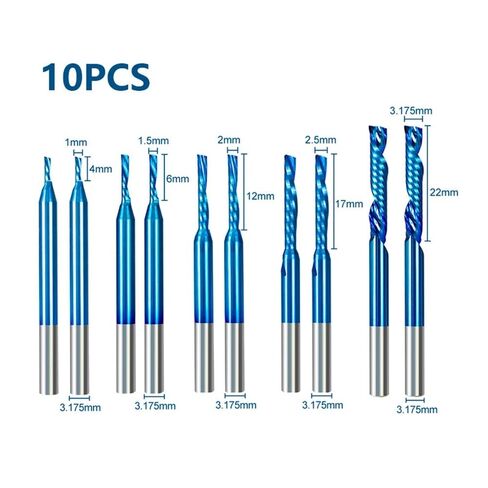 واحد الناي دوامة قاطعة المطحنة مجموعة 1-3.175 مللي متر 10 قطعة عرقوب CNC نهاية المطاحن قطع للخشب MDF PVC in Kuwait