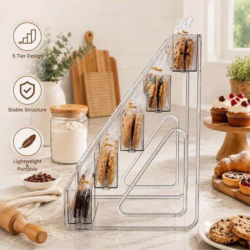 Acrylic Cookie Display Stand, 5-Tier Clear Dessert Display Rack for Cookies, Cupcakes & Pastries, Tiered Bakery Display Shelf for Markets, Vendor Booths, Coffee Bars & Retail (2) in Kuwait