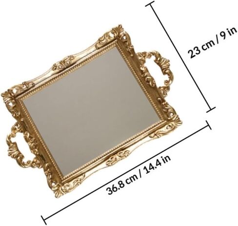 TOYANDONA Vintage Mirror Tray for Wedding and Home Use, Golden Resin and Glass Mirror Tray with Nordic Retro Style, for Displaying Dessert and Perfume, Elegant Decorative Storage Accessory in Kuwait