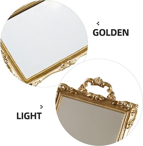 TOYANDONA Vintage Mirror Tray for Wedding and Home Use, Golden Resin and Glass Mirror Tray with Nordic Retro Style, for Displaying Dessert and Perfume, Elegant Decorative Storage Accessory in Kuwait