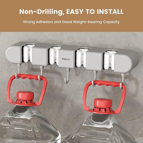 3PCS Broom Holder Wall Mount, No-Drilling Self-Adhesive Mop and Broom Storage Rack (4 Racks with 5 Hooks),Wall-Mounted Broom Hanger for Bathroom, Kitchen, Closet, Garage (Gray) in Kuwait