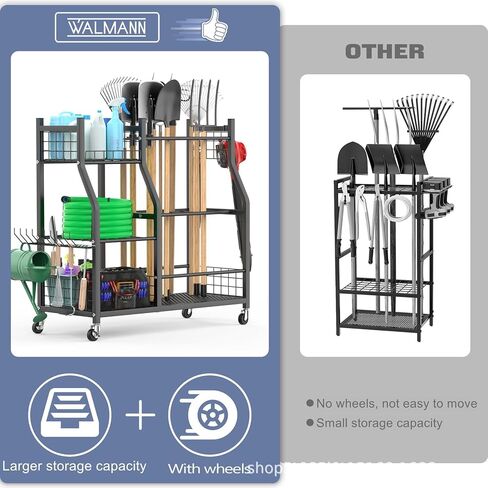 Extra Large Garden Tool Organizer Rack with Wheels, 3x2 Heavy Duty Garage Storage Stand Holds 60+ Tools, Black in Kuwait