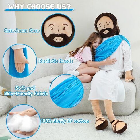 Giant Jesus Plush 6 Ft Jesus Stuffed Doll Plushie Toy Christian Pillow Religious Decoration Gift for Christening Easter (Blue) in Saudi Arabia
