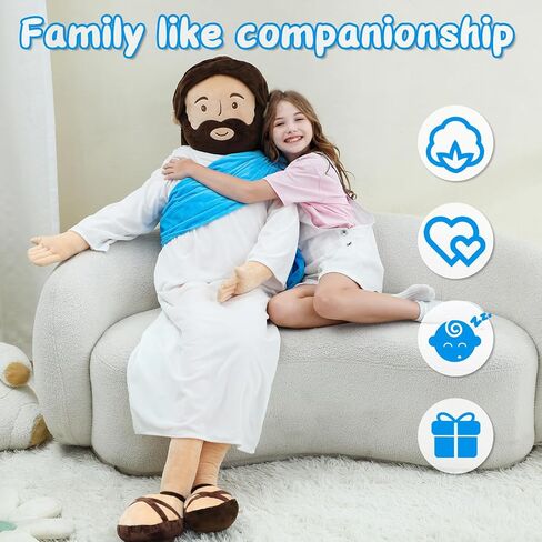 Giant Jesus Plush 6 Ft Jesus Stuffed Doll Plushie Toy Christian Pillow Religious Decoration Gift for Christening Easter (Blue) in Saudi Arabia