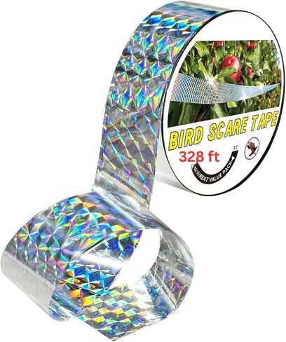 Bird Scare Reflective Tape, 328 ft Roll, Double-Sided Flash Tape for Sparrows and Woodpeckers, Outdoor Bird Deterrent for Gardens, Farms, Orchards, Homes in Kuwait