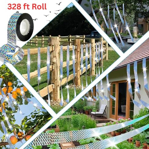 Bird Scare Reflective Tape, 328 ft Roll, Double-Sided Flash Tape for Sparrows and Woodpeckers, Outdoor Bird Deterrent for Gardens, Farms, Orchards, Homes in Kuwait