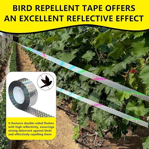 Bird Scare Reflective Tape, 328 ft Roll, Double-Sided Flash Tape for Sparrows and Woodpeckers, Outdoor Bird Deterrent for Gardens, Farms, Orchards, Homes in Kuwait