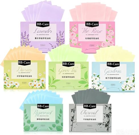 700 Count Oil Blotting Sheets for Face, Blotting Paper for Oily Skin, Green Tea, Lavender, Gardenia, Rose, Charcoal Scents, Plant-based, 7 Pack in Kuwait