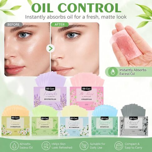 700 Count Oil Blotting Sheets for Face, Blotting Paper for Oily Skin, Green Tea, Lavender, Gardenia, Rose, Charcoal Scents, Plant-based, 7 Pack in Kuwait