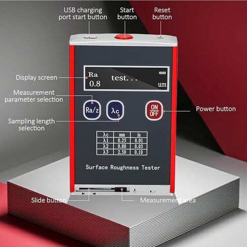 مقياس خشونة محمول عالي الدقة 0.01 ميكرومتر، جهاز اختبار خشونة السطح، Rz/Rt 0.1~50.0μm مع كتلة وقوس معايرة قياسيين in Kuwait