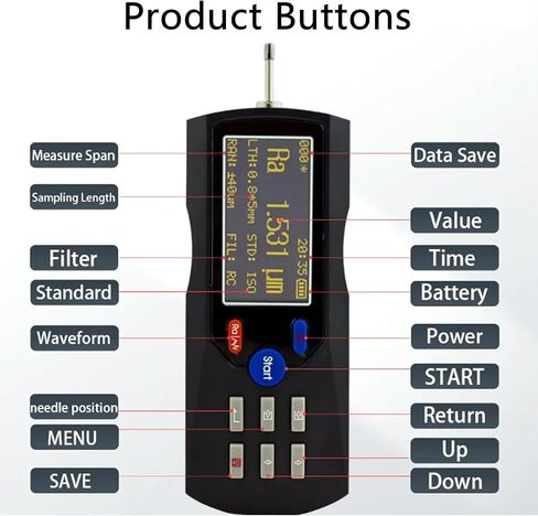 جهاز اختبار خشونة الأسطح مزود بشاشة عرض LCD ومسبار ماسي، نطاق القياس Ra:0.025μm-12.5μm، دقة القياس 0.001μm in Kuwait