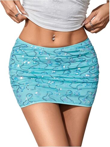 MakeMeChic Women's Sequin Mini Skirt Glitter Ruched Summer Vacation Party Concert Short Skirts in Saudi Arabia