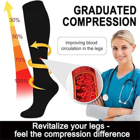 3 Pairs Compression Socks for Men 20-30 mmHg Knee High Great Stretch Plus Size Hypoallergenic Socks Nurse Running Medical and Travel Athletic Size 10-13 in Kuwait