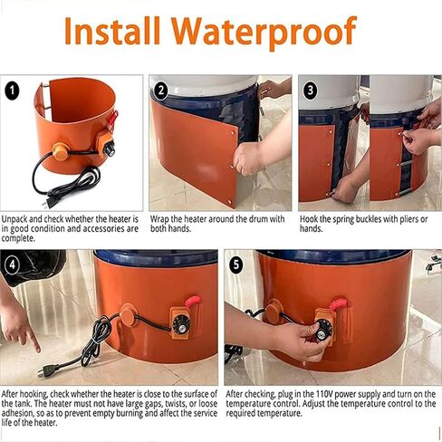 Silicone Oil Drum Heater Belt with Adjustable Thermostat 30-150℃, 1500W Heating Pad for 100L Honey Oil Barrel & Instruments, Elastic Spring Design, Efficient Drum Pail Heating in Kuwait