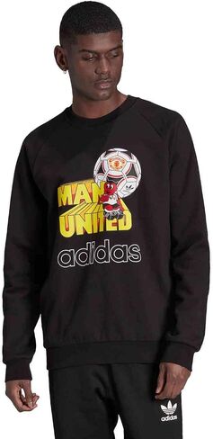 adidas Originals Men's Manchester United Retro Logo Black Crew Sweatshirt in Kuwait