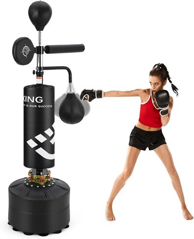 5-in-1 Freestanding Punching Bag for Adults & Teens, Adjustable Height Heavy Boxing Bag with 360° Rotating Bar, Dual Speed Bags & Stable Base for Home Gym Training in Kuwait