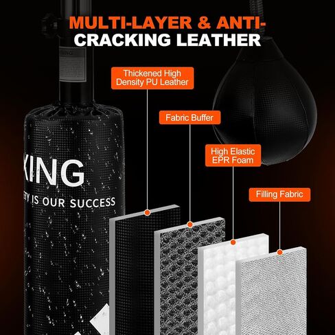 5-in-1 Freestanding Punching Bag for Adults & Teens, Adjustable Height Heavy Boxing Bag with 360° Rotating Bar, Dual Speed Bags & Stable Base for Home Gym Training in Kuwait