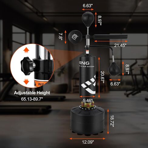 5-in-1 Freestanding Punching Bag for Adults & Teens, Adjustable Height Heavy Boxing Bag with 360° Rotating Bar, Dual Speed Bags & Stable Base for Home Gym Training in Kuwait