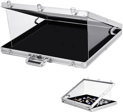 34"x22" Card Show Display Case,Portable Aluminum Trading Card Display Case,Clear Acrylic Card Box with Locks Suitable for Sports Card/TCG/Jewelry Collection (Silver) in Kuwait