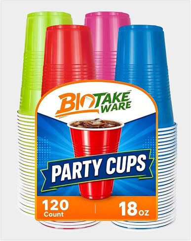Disposable Plastic Cups, 120 Count, 18 Oz BPA-Free PP Plastic Cups, Assorted Red Blue Green Pink Party Cups for Tailgates, Birthdays, Holidays, BBQs, and Events in Kuwait