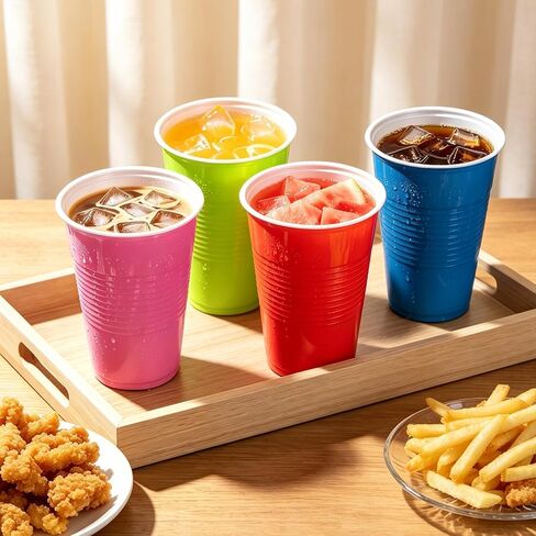 Disposable Plastic Cups, 120 Count, 18 Oz BPA-Free PP Plastic Cups, Assorted Red Blue Green Pink Party Cups for Tailgates, Birthdays, Holidays, BBQs, and Events in Kuwait