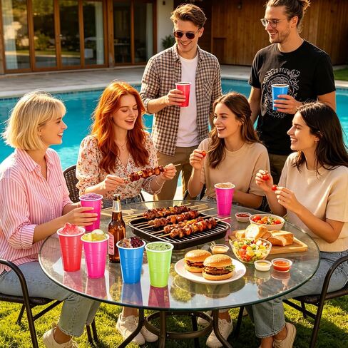 Disposable Plastic Cups, 120 Count, 18 Oz BPA-Free PP Plastic Cups, Assorted Red Blue Green Pink Party Cups for Tailgates, Birthdays, Holidays, BBQs, and Events in Kuwait