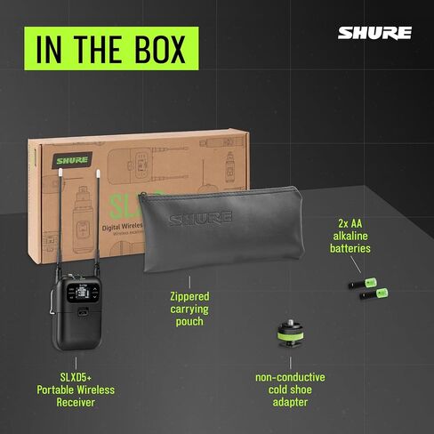 Shure SLXD5+ Single Channel Portable Wireless Receiver - On-Camera Cold Shoe Mount & Audio Bag Use, 24-bit Audio, Wide-Tuning Range, Multi-Mic Mode in Kuwait