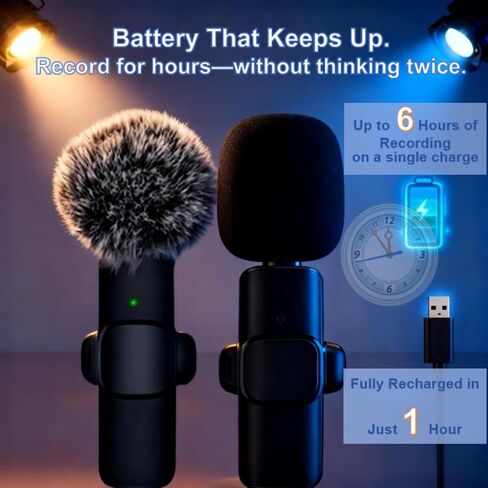 2-Pack Wireless Lavalier Microphone for iPhone & Android, Plug & Play No App/Bluetooth, Noise Reduction Dual Lapel Mic with Lightning/USB-C Receiver, 6H Battery Charging Case for Podcast TikTok in Kuwait