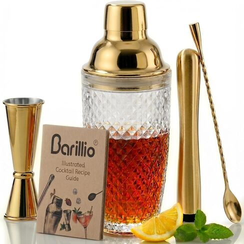 Barillio Glass Cocktail Shaker Set | 14 oz Cobbler Mixer with Bar Tools | Bartender Kit with Measuring Jigger, Mixing Spoon and Muddler | Gift Set in Kuwait
