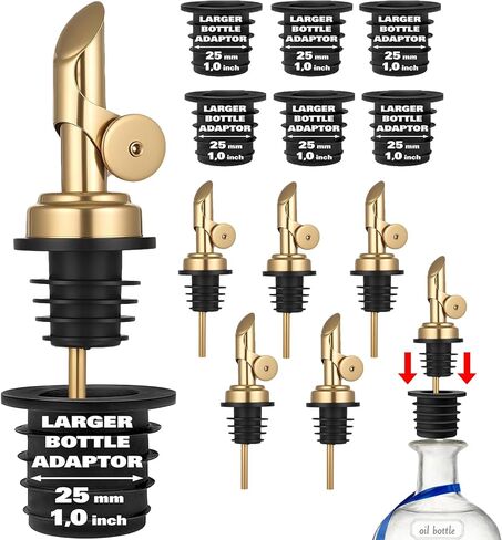 Pafusen Olive Oil Pour Spout with Adapters, Oils Pourer for Olive Oil Dispenser Bottle, Easily Turn Your Bottles into Dispensers for Liquor,Oils,Bottle Pourers (Sliver, 3 Pack Pour +Adapters) in Kuwait