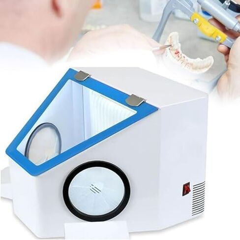 Dust Collection Box for Dental Lab, Enclosed Sandblasting Station with Shadowless LED Light & Tempered Glass Window, Prevents Dust Spread for Jewelry Carving and Craft Cleaning in Kuwait