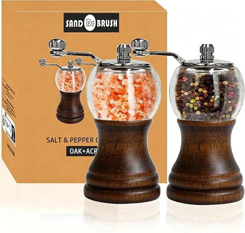 Salt and Pepper Grinder Set, Manual Pepper Grinder with Crank Handle, Adjustable Coarseness Pepper Grinder, Refillable for Sea Salt Black Pepper, Enjoy Fresh Ground Pepper Salts & Spices, Black-2-5in in Saudi Arabia