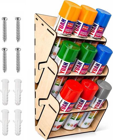 9-can Spray Can Holder Organizer, Wooden Spray Paint Can Holder Storage for Garage Workshop, Wall Mount Aerosol Spray Paint Can Organizer (Mounting Accessories Included) in Kuwait