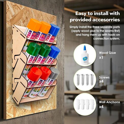 9-can Spray Can Holder Organizer, Wooden Spray Paint Can Holder Storage for Garage Workshop, Wall Mount Aerosol Spray Paint Can Organizer (Mounting Accessories Included) in Kuwait