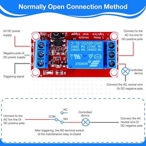 10PCS DC 5V Relay Module - 1 Channel Optocoupler Isolation Relay Board, High/Low Level Trigger, Normally Opened Compatible Load: 10A 250VAC / 15A 125VAC / 10A 30VDC (5V-10PCS) in Kuwait