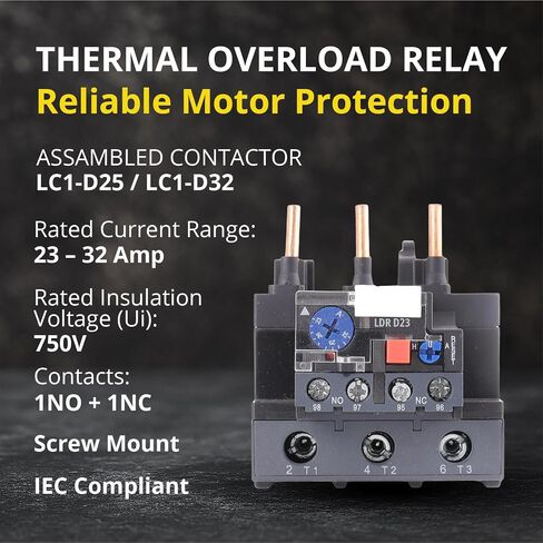 Thermal Overload Relay LR2-D2353 (LRD23), 23-32A, 1NO + 1NC, IEC 60947-4-1, Motor Protection Relay for Compatible LC1-D25 to LC1-D32 Contactors in Kuwait