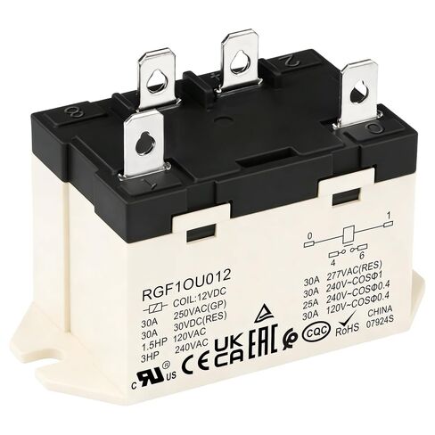 مرحل للأغراض العامة، RGF1OU615، 30 أمبير 100-120 فولت تيار متردد، اتصالات 4Pin SPST-NO، G7L-1A-TUB-CB-AC100/120، شهادة UL (1) in Kuwait